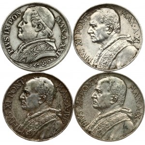 Italy PAPAL STATES 2 & 10 Lire (1867-1934) Lot of 4 Coins