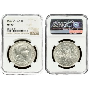 Latvia 5 Lati 1929 NGC MS 62