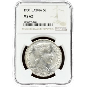 Latvia 5 Lati 1931 NGC MS 62