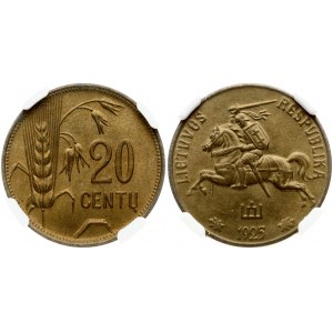 Lithuania 20 Centų 1925 NGC MS 65