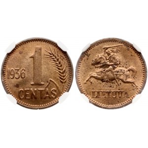 Lithuania 1 Centas 1936 NGC MS 64 RB