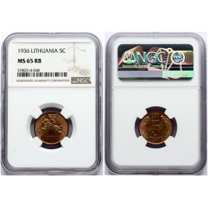 Lithuania 5 Centai 1936 NGC MS 65 RB ONLY ONE COIN IN HIGHER GRADE