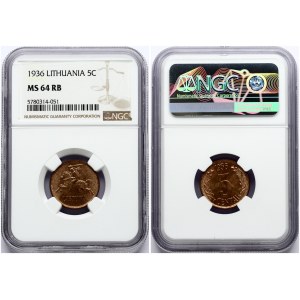 Lithuania 5 Centai 1936 NGC MS 64 RB