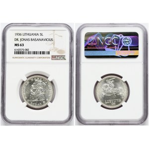 Lithuania 5 Litai 1936 Jonas Basanavičius NGC MS 63