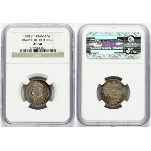 Lithuania 2 Litai 1938 Pattern Strike (RRRR) RARE NGC AU 58 ONLY 5 COINS IN HIGHER GRADE