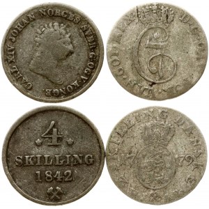 Norway 2 Skilling 1779 HIAB & 4 Skilling 1842 Lot of 2 Coins
