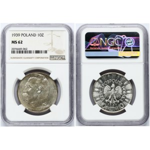 Poland 10 Zlotych 1939 Jozef Pilsudski NGC MS 62