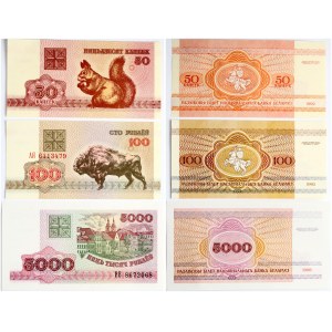 Belarus 50 Kopeck - 5000 Roubles (1992-1998) Banknotes Lot of 3 Banknotes