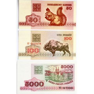 Belarus 50 Kopeck - 5000 Roubles (1992-1998) Banknotes Lot of 3 Banknotes