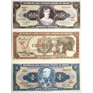 Brazil 2 - 50 Cruzeiros (1958-1962) Banknotes Lot of 3 Banknotes