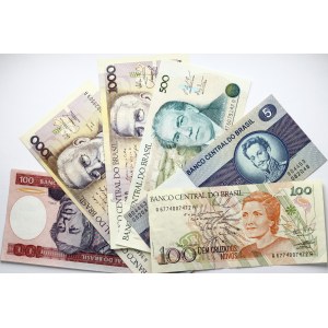 Brazil 5 - 1000 Cruzeiros / Cruzados (1981-1989) Banknotes Lot of 6 Banknotes