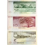 Estonia 5 - 10 Krooni 1991 & 25 Krooni 1991 S/N AB044400 Banknotes Lot of 3 Banknotes