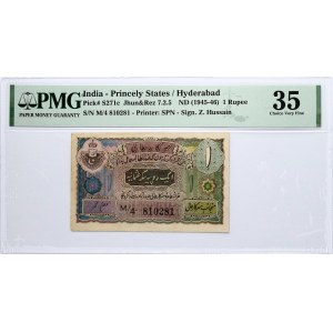 India Hyderabad 1 Rupee ND (1945-1946) Banknote PMG 35