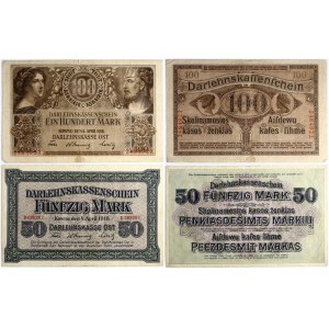 Germany 50 - 100 Mark 1918 Banknotes Kaunas Darlehnskasse Ost Lot of 2 Banknotes