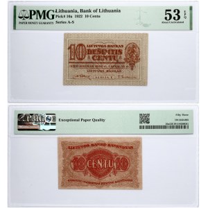 Lithuania 10 Centu 1922 Banknote PMG 53 EPQ