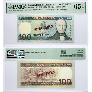 Lithuania 100 Litų 1991 (ND1993) Daukantas Banknote SPECIMEN PMG 65 EPQ