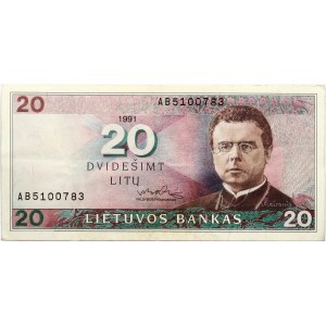 Lithuania 20 Litų 1991 Maironis Banknote