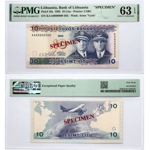 Lithuania 10 Litų 1993 Darius and Girėnas Banknote PAVYZDYS- SPECIMEN PMG 63 EPQ