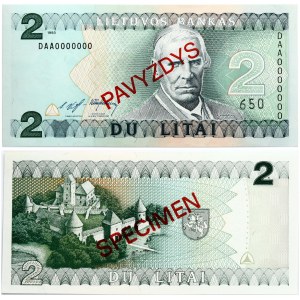 Lithuania 2 Litai 1993 Motiejus Valančius Banknote PAVYZDYS- SPECIMEN