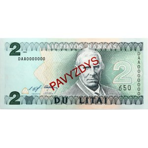 Lithuania 2 Litai 1993 Motiejus Valančius Banknote PAVYZDYS- SPECIMEN