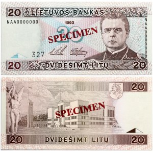 Lithuania 20 Litų 1993 Maironis Banknote PAVYZDYS- SPECIMEN