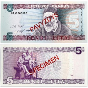 Lithuania 5 Litai 1993 Jonas Jablonskis Banknote PAVYZDYS- SPECIMEN