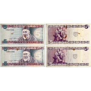 Lithuania 5 Litai 1993 Jonas Jablonskis Banknotes Lot of 2 Banknotes