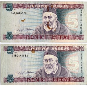 Lithuania 5 Litai 1993 Jonas Jablonskis Banknotes Lot of 2 Banknotes