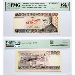 Lithuania 50 Litų 1993 Basanavičius Banknote PAVYZDYS- SPECIMEN PMG 64 EPQ