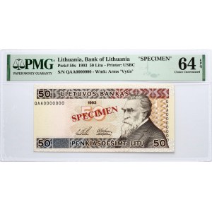 Lithuania 50 Litų 1993 Basanavičius Banknote PAVYZDYS- SPECIMEN PMG 64 EPQ