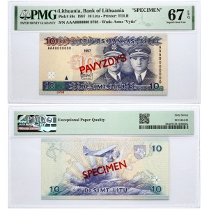 Lithuania 10 Litų 1997 Darius and Girėnas Banknote PAVYZDYS- SPECIMEN PMG 67 EPQ JUST ONE BANKNOTE HIGHER