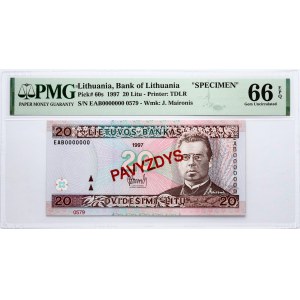 Lithuania 20 Litų 1997 Maironis Banknote PAVYZDYS- SPECIMEN PMG 66 EPQ