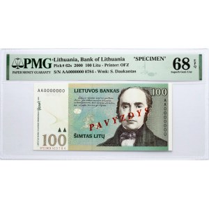 Lithuania 100 Litų 2000 Daukantas Banknote PAVYZDYS- SPECIMEN PMG 68 EPQ TOP POP