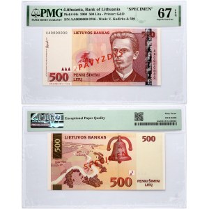 Lithuania 500 Litų 2000 Kudirka PAVYZDYS- SPECIMEN PMG 67 EPQ TOP POP