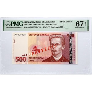 Lithuania 500 Litų 2000 Kudirka PAVYZDYS- SPECIMEN PMG 67 EPQ TOP POP