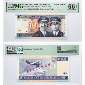 Lithuania 10 Litų 2001 Darius and Girėnas Banknote PAVYZDYS- SPECIMEN PMG 66 EPQ