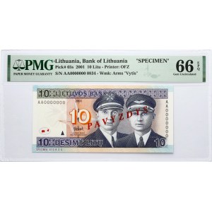 Lithuania 10 Litų 2001 Darius and Girėnas Banknote PAVYZDYS- SPECIMEN PMG 66 EPQ