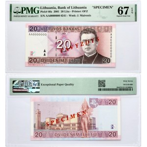 Lithuania 20 Litų 2001 Maironis Banknote PAVYZDYS- SPECIMEN PMG 67 EPQ TOP POP