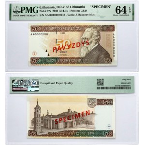 Lithuania 50 Litų 2003 Basanavičius Banknote PAVYZDYS- SPECIMEN PMG 64 EPQ