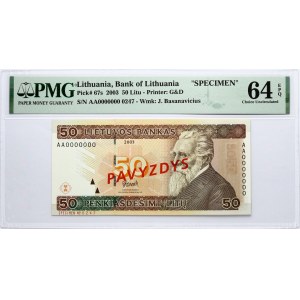 Lithuania 50 Litų 2003 Basanavičius Banknote PAVYZDYS- SPECIMEN PMG 64 EPQ