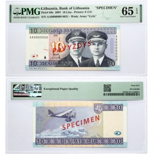 Lithuania 10 Litų 2007 Darius and Girėnas Banknote PAVYZDYS- SPECIMEN PMG 65 EPQ