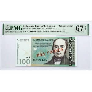 Lithuania 100 Litų 2007 Daukantas Banknote PAVYZDYS- SPECIMEN PMG 67 EPQ JUST 1 BANKNOTE HIGHER