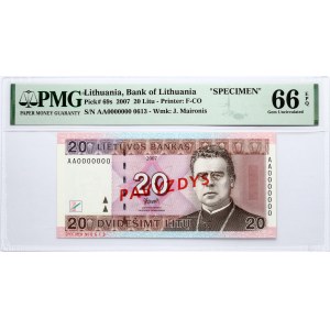 Lithuania 20 Litų 2007 Maironis Banknote PAVYZDYS- SPECIMEN PMG 66 EPQ