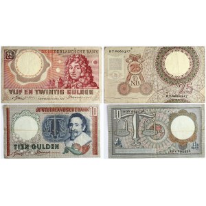 Netherlands 10 & 25 Gulden (1953-1955) Banknotes Lot of 2 Banknotes