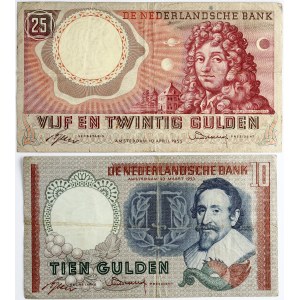 Netherlands 10 & 25 Gulden (1953-1955) Banknotes Lot of 2 Banknotes
