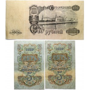 Russsia USSR 5 & 100 Roubles 1947 Banknotes Lot of 3 Banknotes