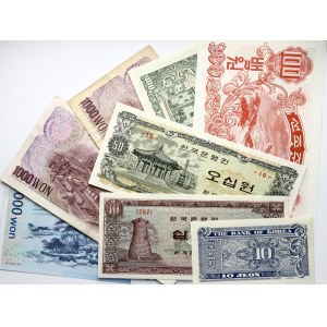 South Korea & North Korea 10 Jeon - 1000 Won (1947-2007) Banknotes Lot of 8 Banknotes