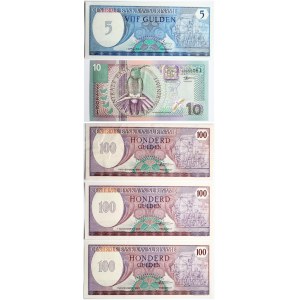 Suriname 5 - 100 Gulden (1982-2000) Banknotes Lot of 5 Banknotes