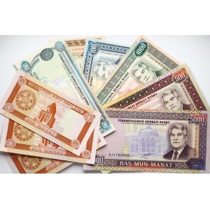 Turkmenistan 1 - 5000 Manat (1995-2000) Banknotes Lot of 9 Banknotes