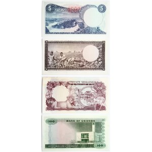 Uganda 5 - 100 Shillings ND (1966) Banknotes Lot of 4 Banknotes